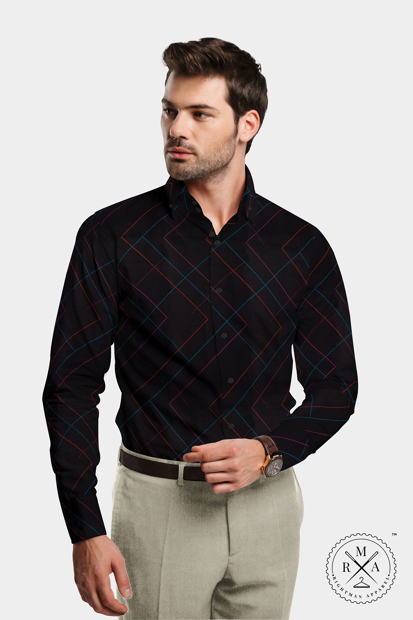 Black Colour With Multicoloured Zig Zag lining Shirt SH348